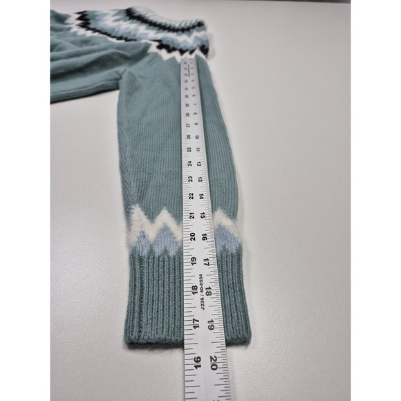 Ann Taylor Sweater Womens XS Green Fair Isle Mock Neck Raglan Pullover - Picture 10 of 12